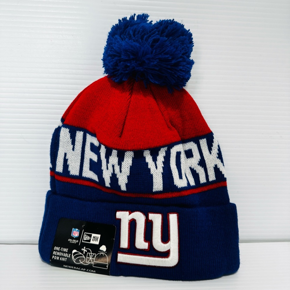 New Era Red and Blue New York Giants Beanie with Pom-Pom